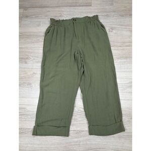 Halara High Waisted Zipper Pocket Cropped Linen-Feel Pants Catin Green Sz Large